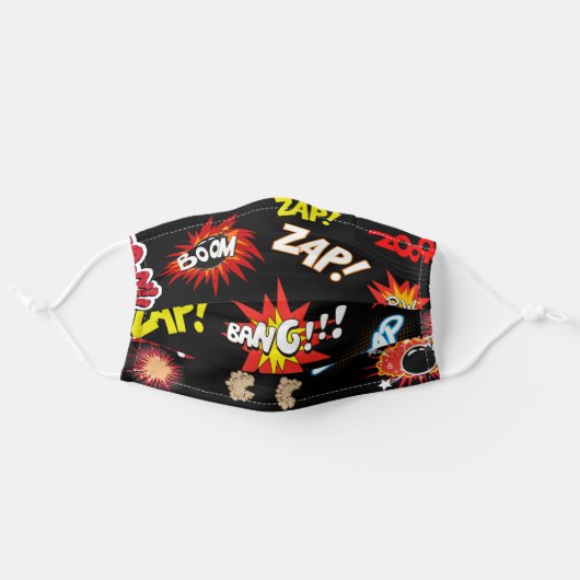 Boom Zap Bang Comic Themed Adult Cloth Face Mask (Front, Unfolded)