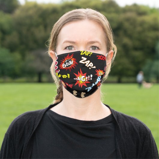 Boom Zap Bang Comic Themed Adult Cloth Face Mask (Outside)