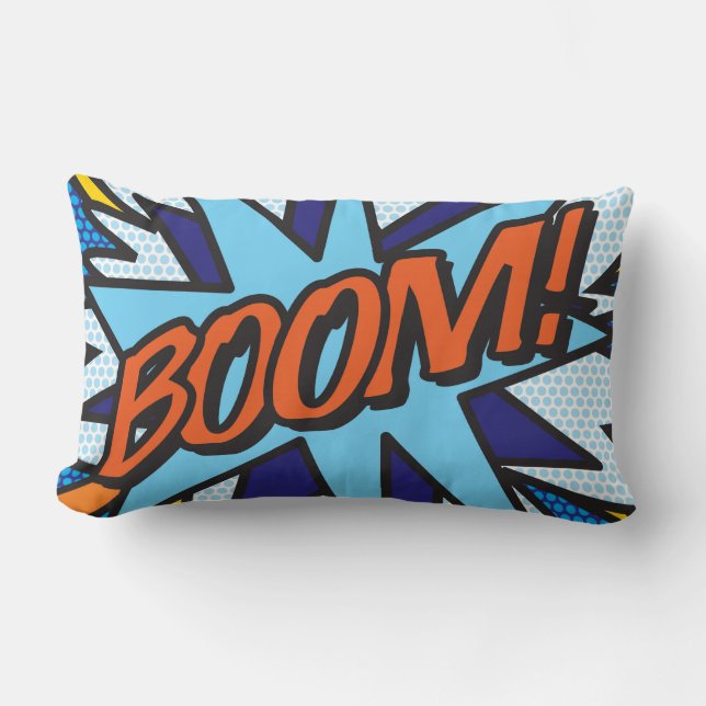 BOOM ZOOM Fun Retro Comic Book Pop Art Lumbar Pillow (Front)