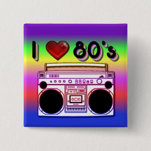 Boombox 80s Square Retro 80s Button