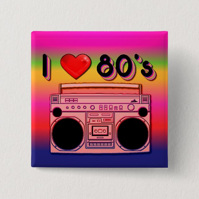 Boombox 80's Square Retro Button (Front)