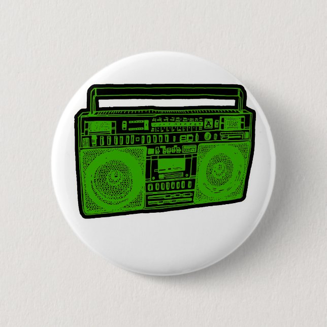 boombox ghetto blaster radio pinback button (Front)