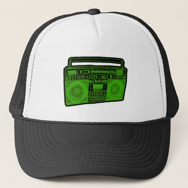 boombox ghetto blaster radio trucker hat (Front)