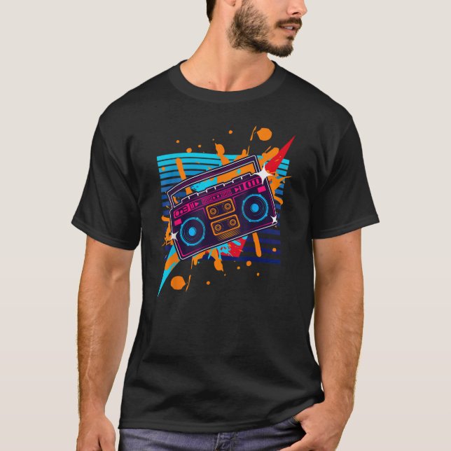 Boombox Radio Old School Hip Hop, Rap cassette T-Shirt (Front)
