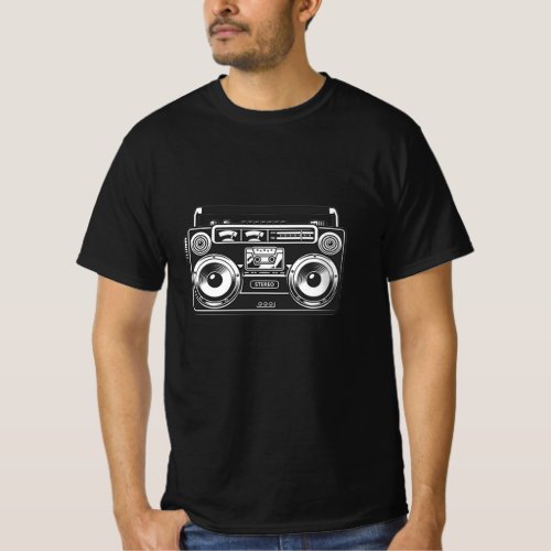 Boombox vintage 80s retro music hip hop rap black T_Shirt
