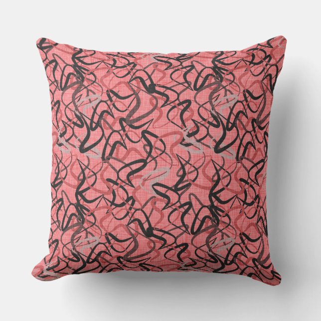 Boomerang Fifties | Pink, Gray and Black Throw Pillow (Front)