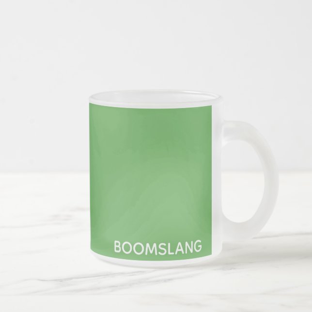 Boomslang green color name frosted glass coffee mug (Right)