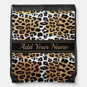 Boomy Elegant Stylish Leopard Print Custom Name  Drawstring Bag