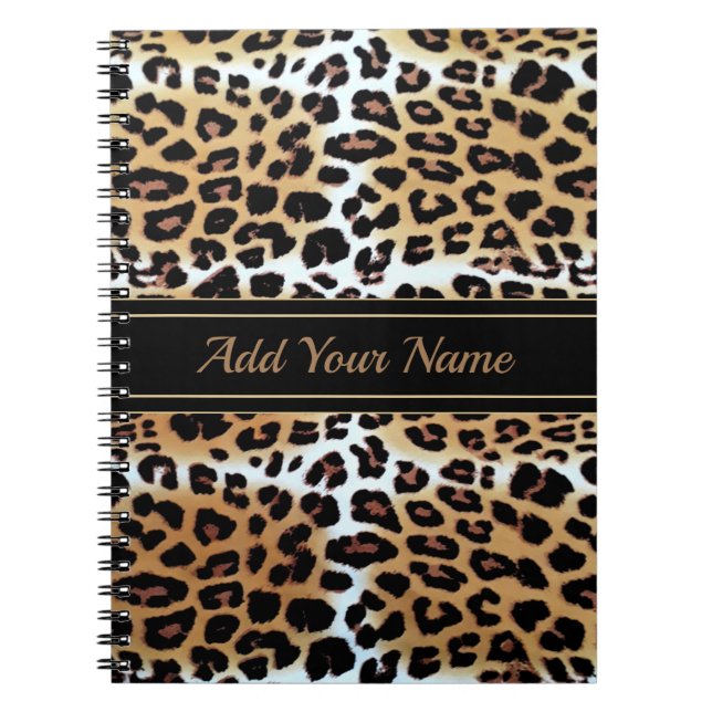 Boomy Elegant Stylish Leopard Print Custom Name  Notebook (Front)