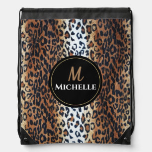Boomy Stylish Elegant Leopard Print Custom Name Drawstring Bag