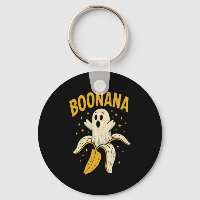 Boonana Cute Ghost Banana Ghost Food Halloween Cos Keychain (Front)