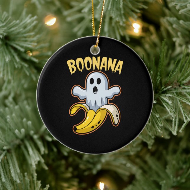 Boonana Cute Ghost Banana Halloween Ceramic Ornament (Tree)