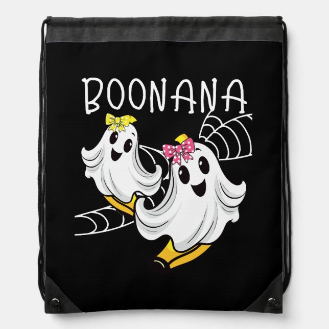 Boonana Cute Ghost Banana Halloween Drawstring Bag (Front)