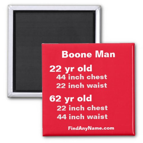 Boone Man chest and waist measurements magnet