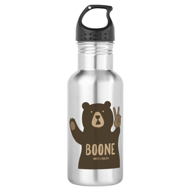 Boone North Carolina Peace Bear Stainless Steel Water Bottle (Front)