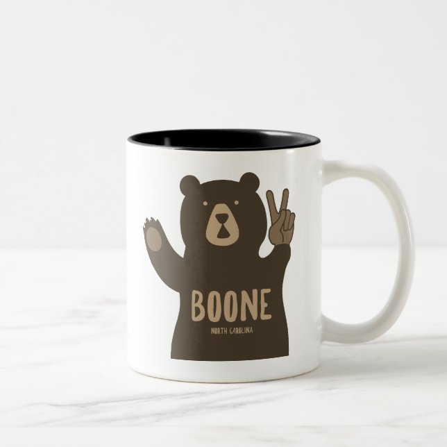 Boone North Carolina Peace Bear Two-Tone Coffee Mug (Right)