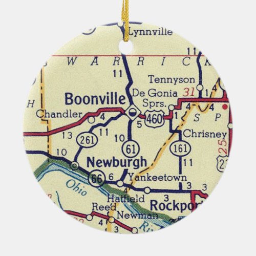Boonville IN Vintage Map Ceramic Ornament