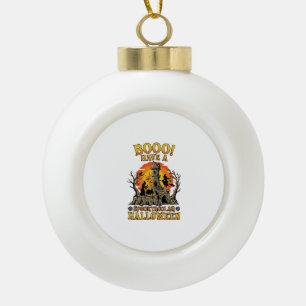 Booo Spooktacular Halloween Witch Cauldron Castle Ceramic Ball Christmas Ornament
