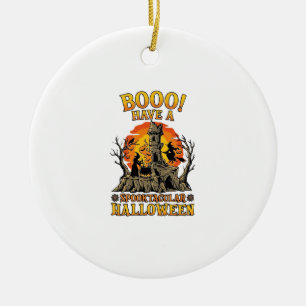 Booo Spooktacular Halloween Witch Cauldron Castle Ceramic Ornament