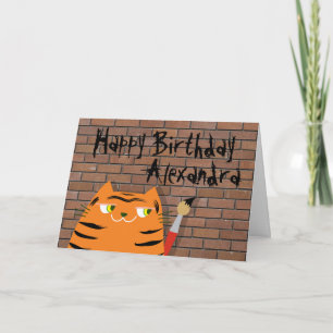 Booo The Cat , Funny Cartoon Tiger Kids Birthday Card