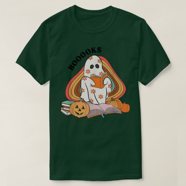 Boooks Ghost Groovy Floral Ghost Read Book Library T-Shirt (Design Front)