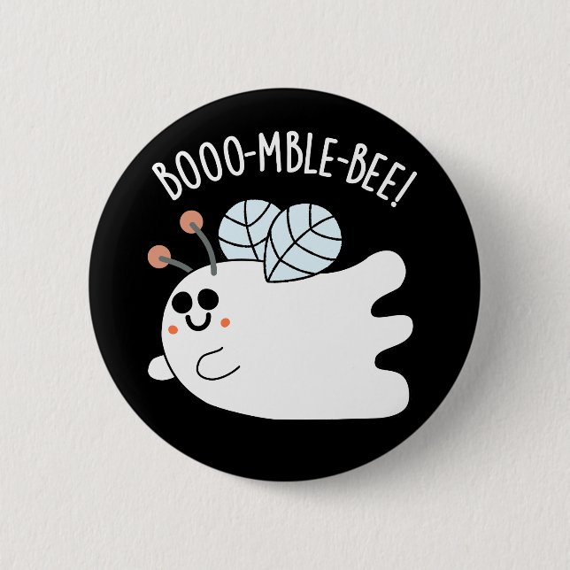 Booomble Bee Funny Ghost Bee Pun Dark BG Button (Front)