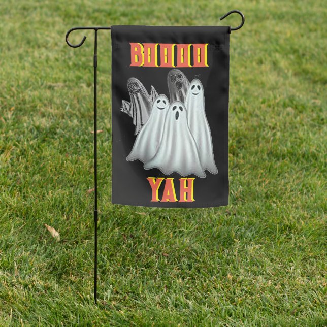 Boooo Yah Weatherproof Halloween Garden Flag (In SItu)