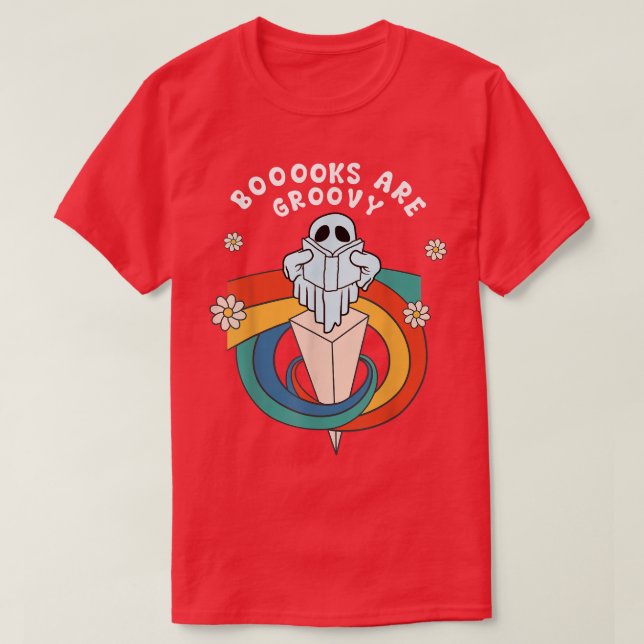 Booooks Are Groovy Funny Halloween Book Lover Ghos T-Shirt (Design Front)