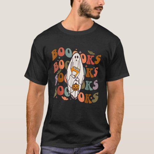 Booooks Cute Ghost Boo Reading Books Funny Hallowe T_Shirt