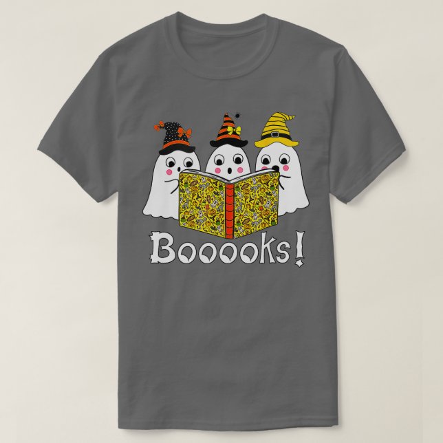 Booooks! Cute Ghost Boo Reading Books Halloween Li T-Shirt (Design Front)