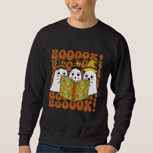 Booooks Cute Ghost Boo Reading Books Halloween Lib Sweatshirt