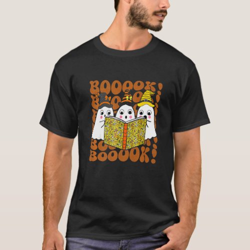 Booooks Cute Ghost Boo Reading Books Halloween Lib T_Shirt