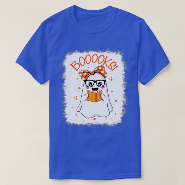 Booooks! Cute Ghost Reading Library Books Hallowee T-Shirt (Design Front)