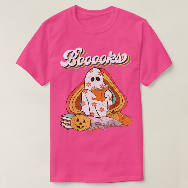 Booooks! Cute Ghost Reading Library Books Hallowee T-Shirt (Design Front)