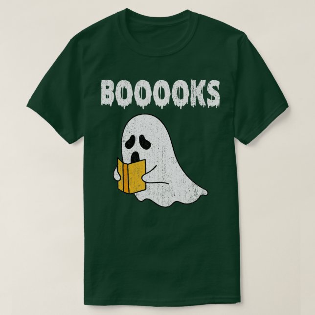 Booooks! Cute Ghost Reading Library Books Hallowee T-Shirt (Design Front)