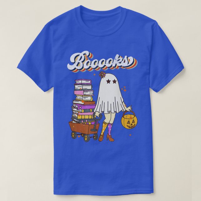 Booooks! Cute Ghost Reading Library Books Hallowee T-Shirt (Design Front)
