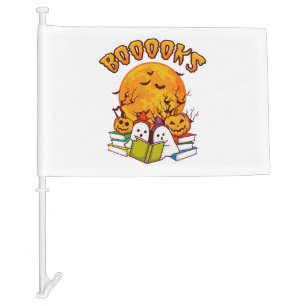 Booooks Funny Halloween Book Lover Men Women Kids Car Flag