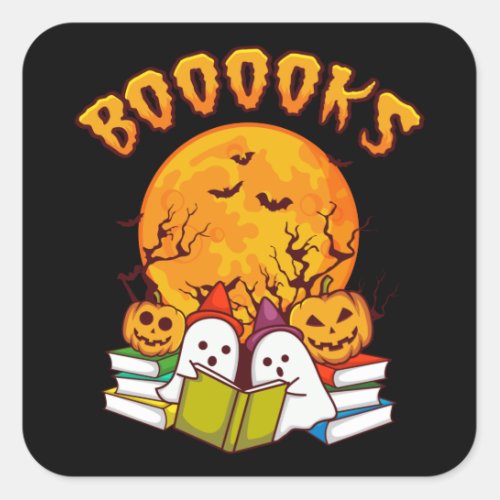 Booooks Funny Halloween Book Lover Men Women Kids Square Sticker