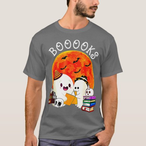 Booooks Ghost Boo Read Book Library Moon Halloween T_Shirt