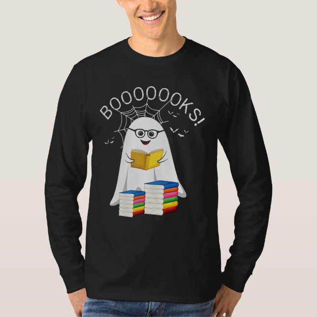 Booooks Ghost Boo Read Books Halloween Library Tea T-Shirt (Front)
