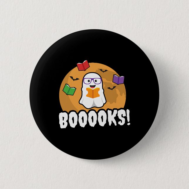 Booooks Ghost  Boo Read Books Library Gift Fun  Button (Front)