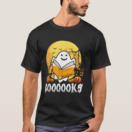 Booooks Ghost Boo Read Books Library Teacher Moon  T_Shirt