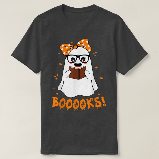 Booooks Ghost Funny Boo Read Books Lover Library H T-Shirt (Design Front)