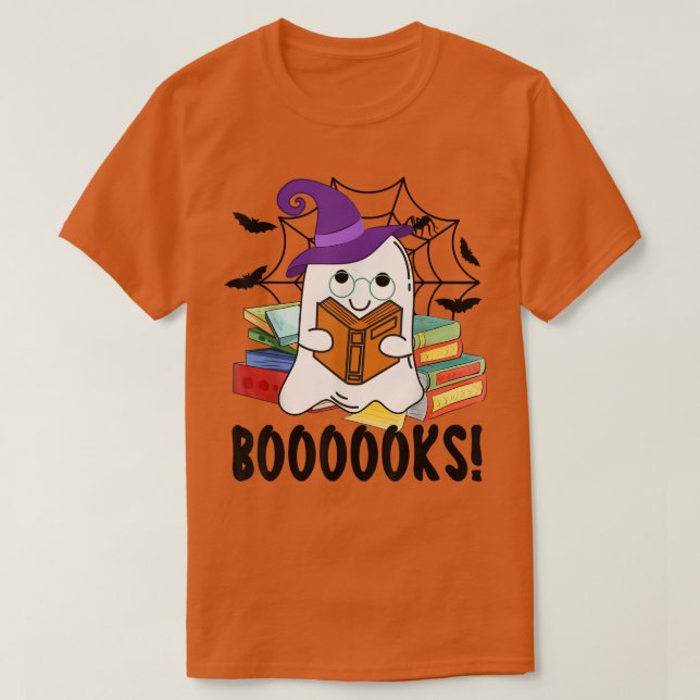 Booooks Ghost Funny Halloween Book Lover Library R T-Shirt (Design Front)