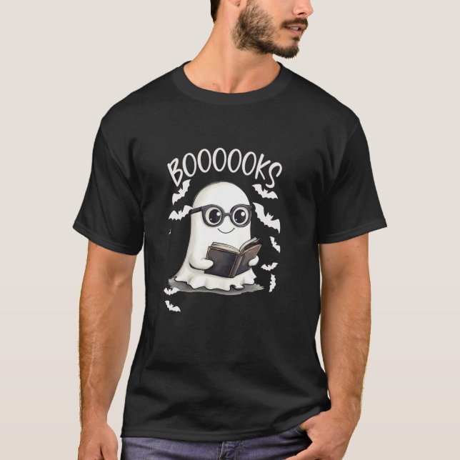 Booooks Ghost Funny Halloween Teacher Book Library T-Shirt (Front)