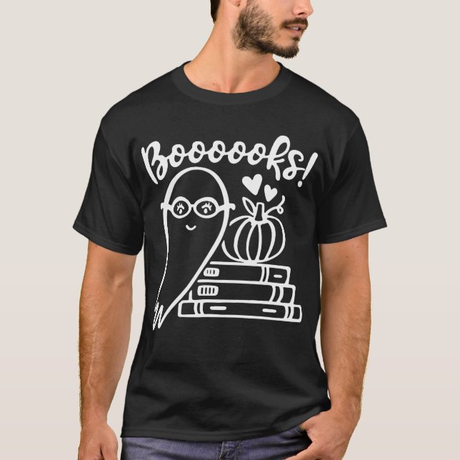 Booooks Ghost Halloween Shirt Funny Boo Read Books (Front)