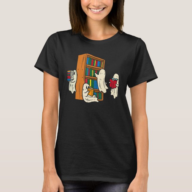 Booooks Ghost  Halloween Teacher Book Library Read T-Shirt (Front)