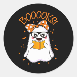 Booooks Ghost Halloween Women Teacher Book Library Classic Round Sticker