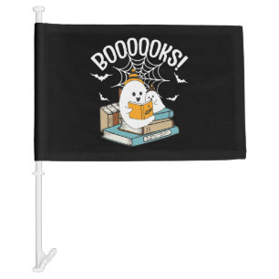 Booooks Ghost Read Books Halloween Funny Reading Car Flag