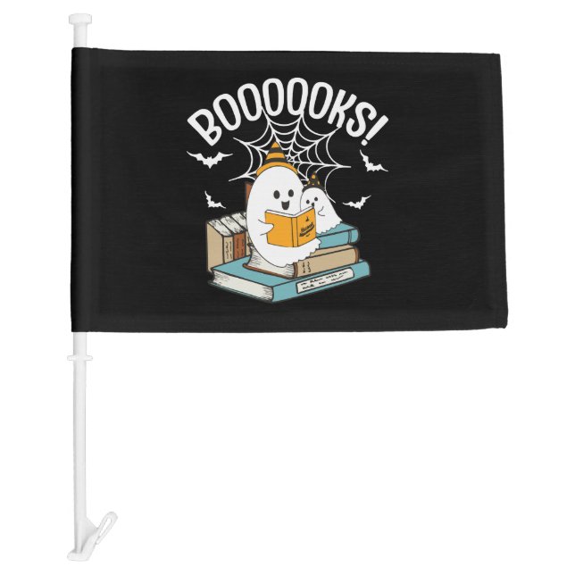 Booooks Ghost Read Books Halloween Funny Reading Car Flag (Front)